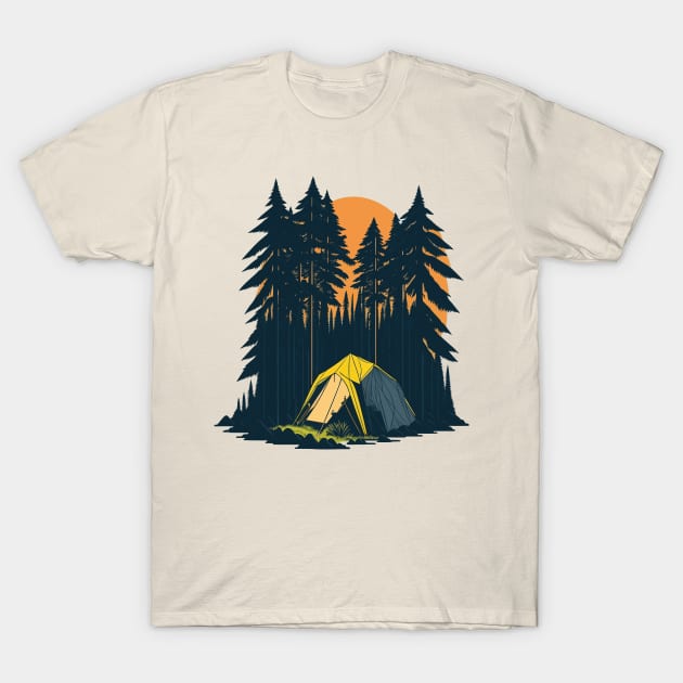 Camping tent in the forest T-Shirt by webbygfx